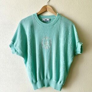 Vintage Bay‎ Point Threads Sweater XL USA Made Embroidered Floral Crochet Retro